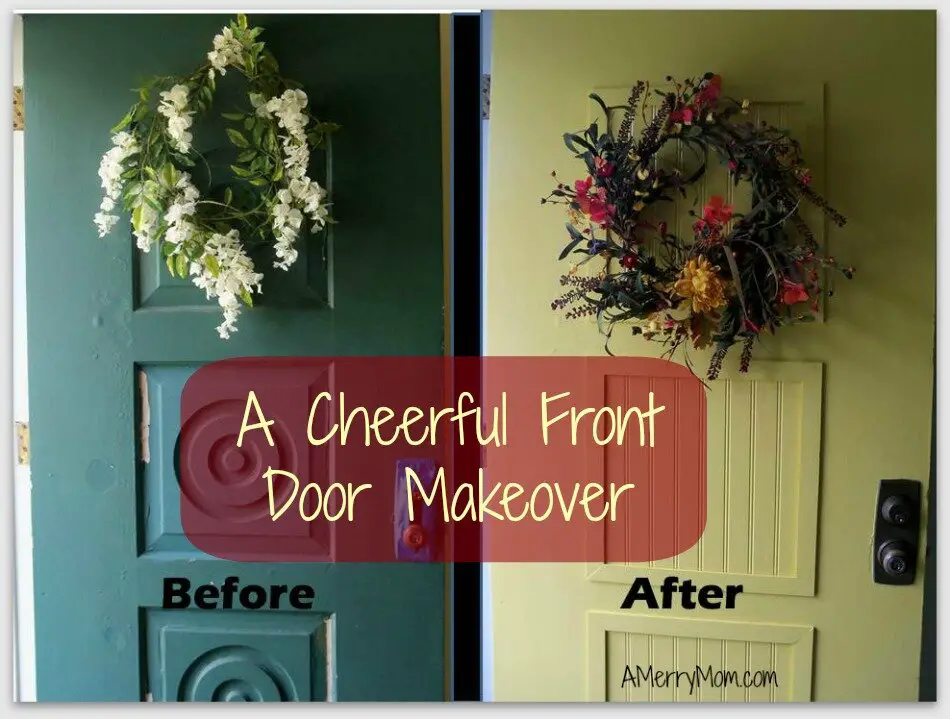 Easy DIY yellow front door makeover - before and after - AMerryMom.com